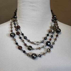 Lia Sophia Multi Strand Beaded Necklace Bronze Brown Black‎ Costume Jewelry